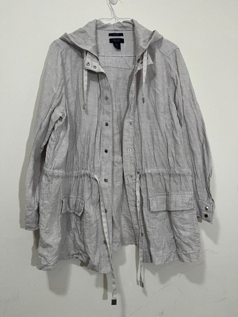Rachel Roy 100% Linen Hooded Anorak Utility Jacket 1X Coastal Minimalist Resort